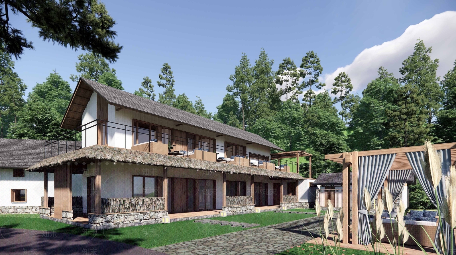 中式酒店民宿外观SU模型下载【ID:1101575662】