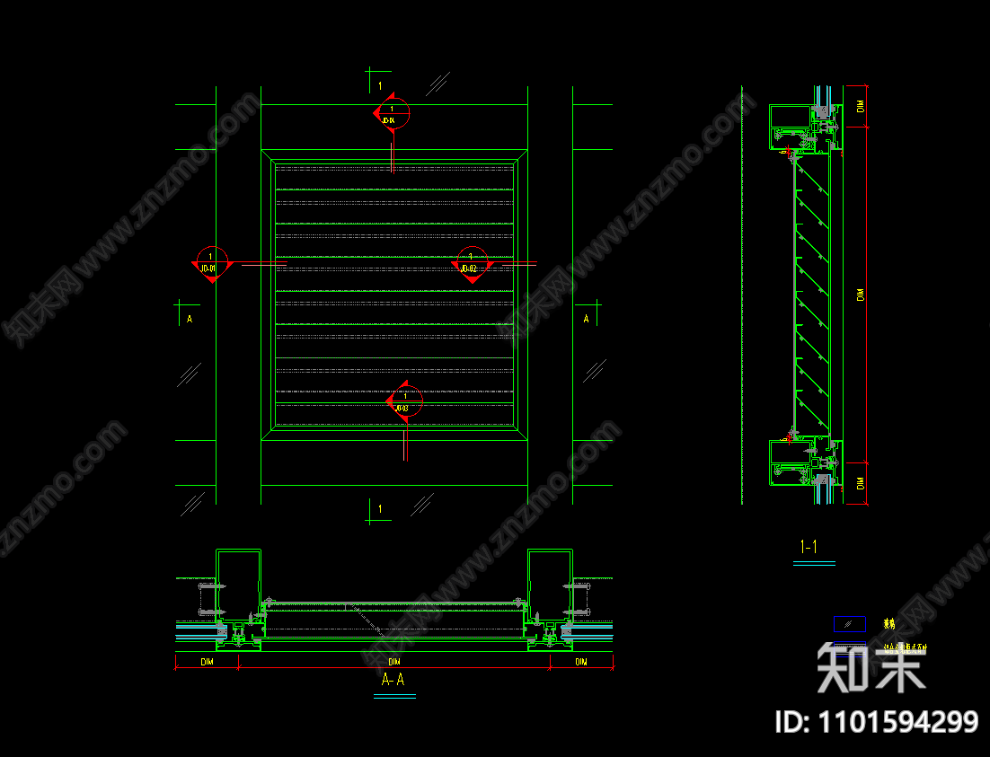 組框式鋁合金百葉窗節點大樣圖施工圖下載