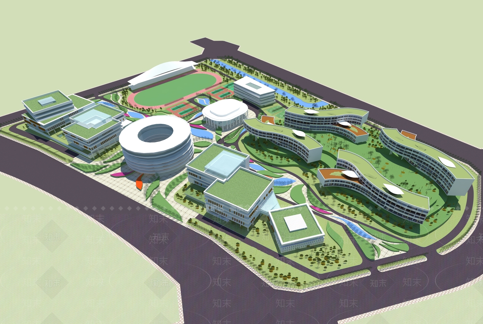 现代校区规划SU模型下载【ID:1101600094】