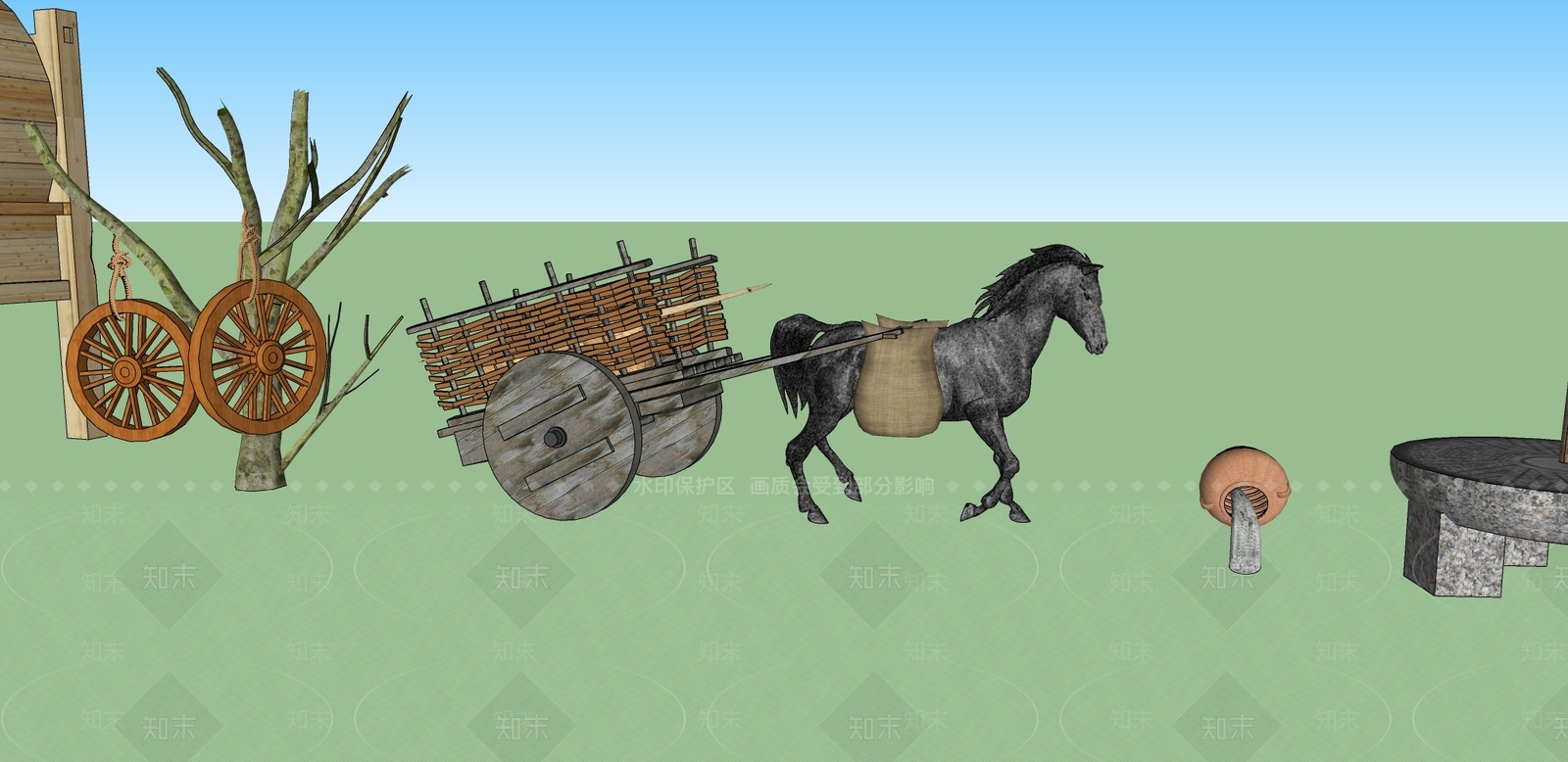 中式农具农耕模型合集SU模型下载【ID:1101603397】