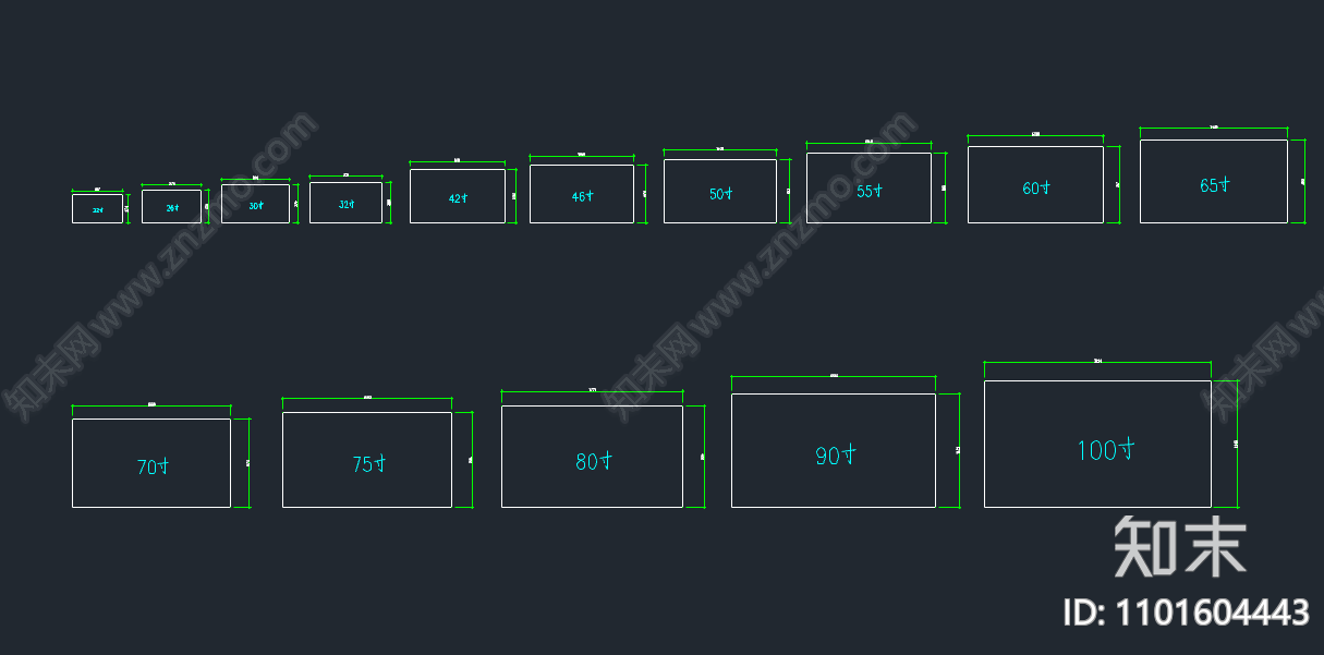 常用的电视机尺寸施工图下载【ID:1101604443】