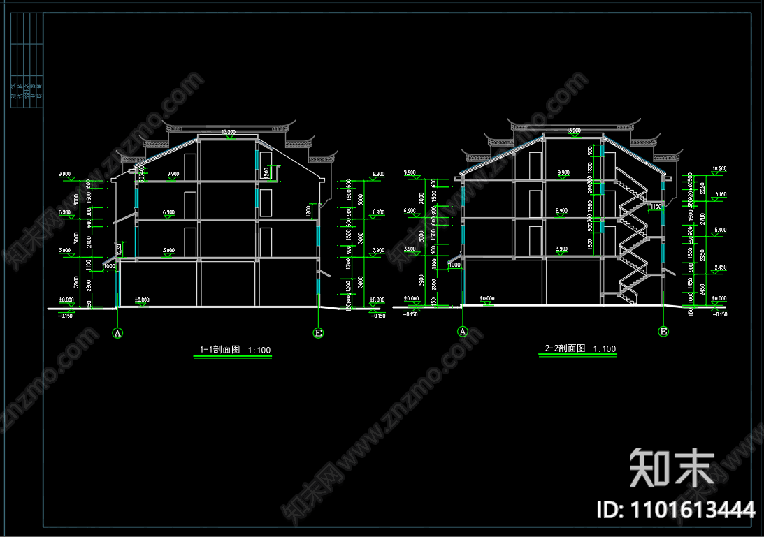 中式农村徽派马头墙住宅楼施工图下载【ID:1101613444】