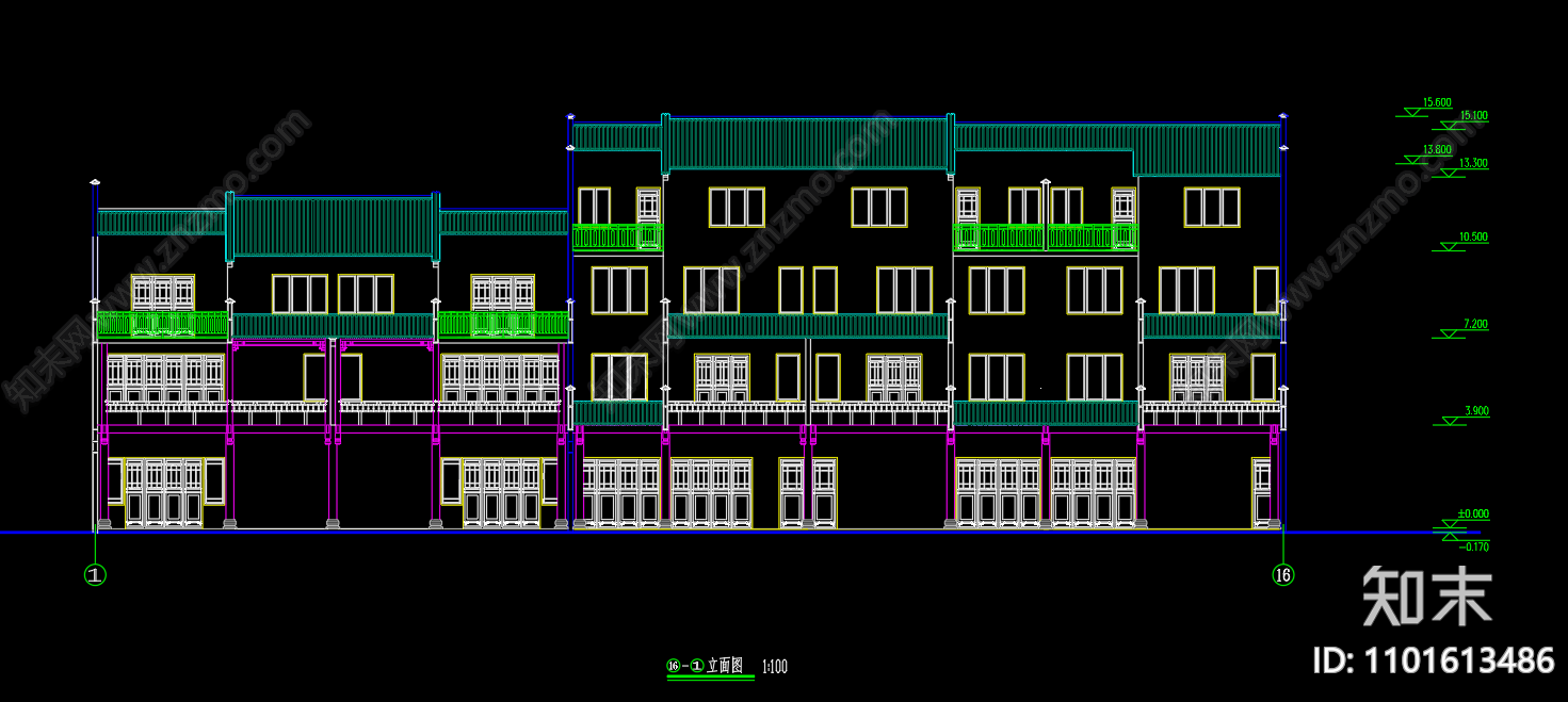 中式农村徽派马头墙住宅楼cad施工图下载【ID:1101613486】