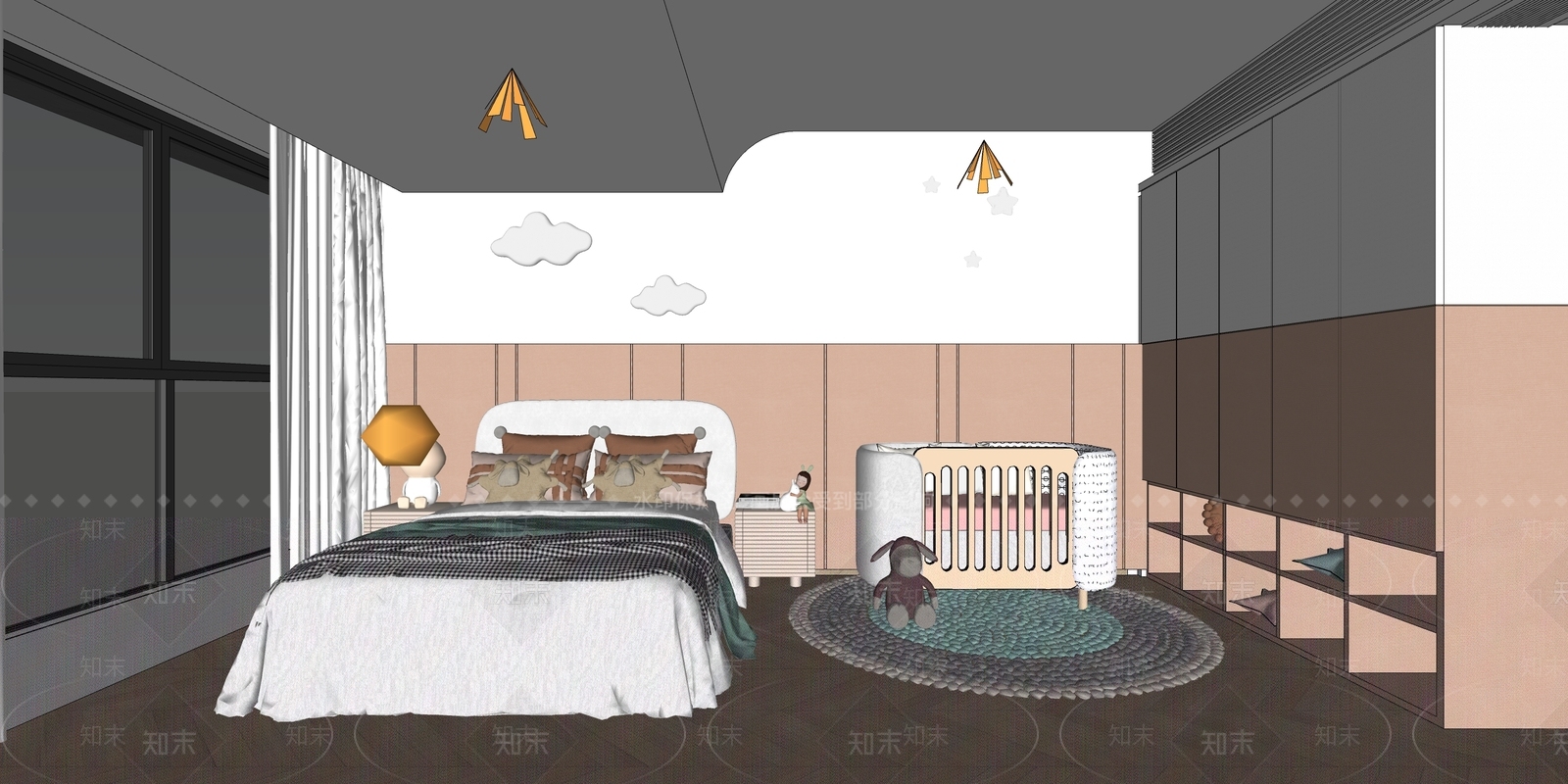 现代儿童房SU模型下载【ID:1101613610】