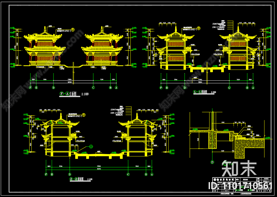 中式古建仿古廊桥cad施工图下载【ID:1101710561】