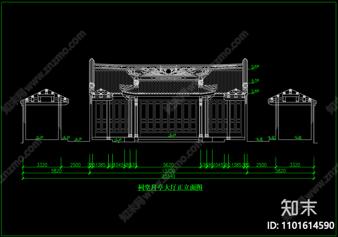 中式西田祠堂cad施工图下载【ID:1101614590】
