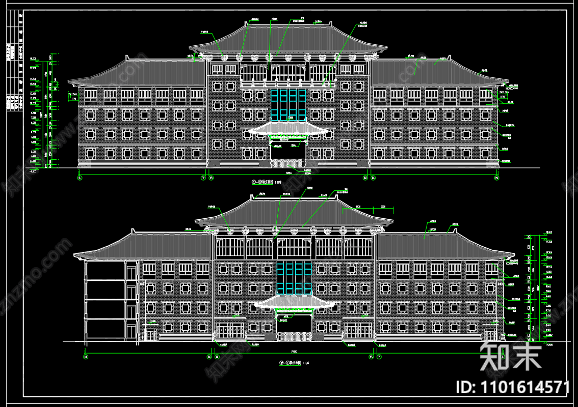 中式中学教学楼cad施工图下载【ID:1101614571】