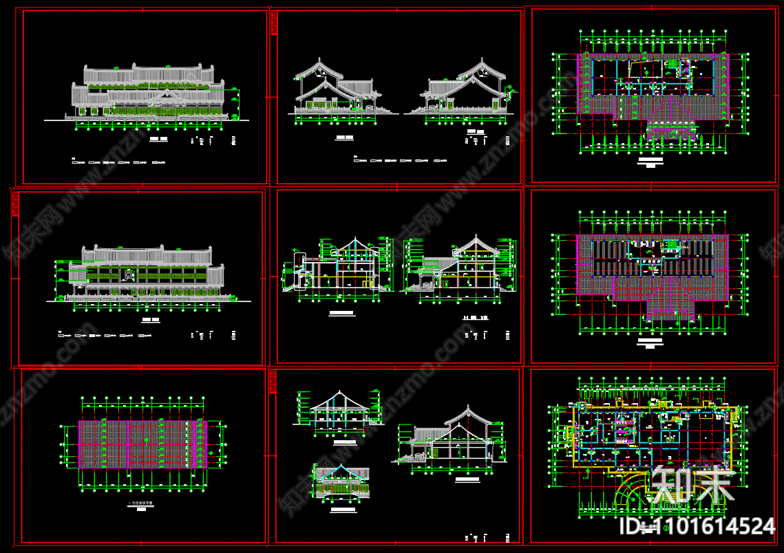 中式仿古图书馆建筑cad施工图下载【ID:1101614524】