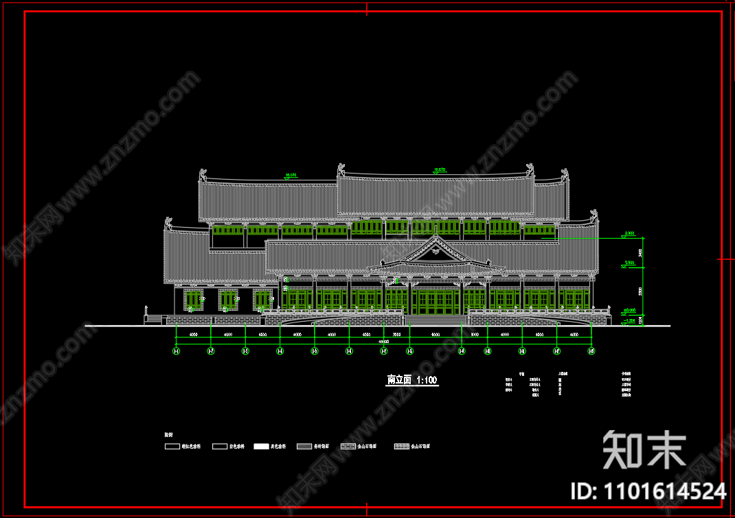 中式仿古图书馆建筑cad施工图下载【ID:1101614524】