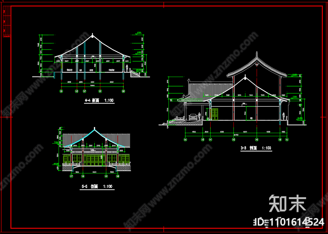 中式仿古图书馆建筑cad施工图下载【ID:1101614524】