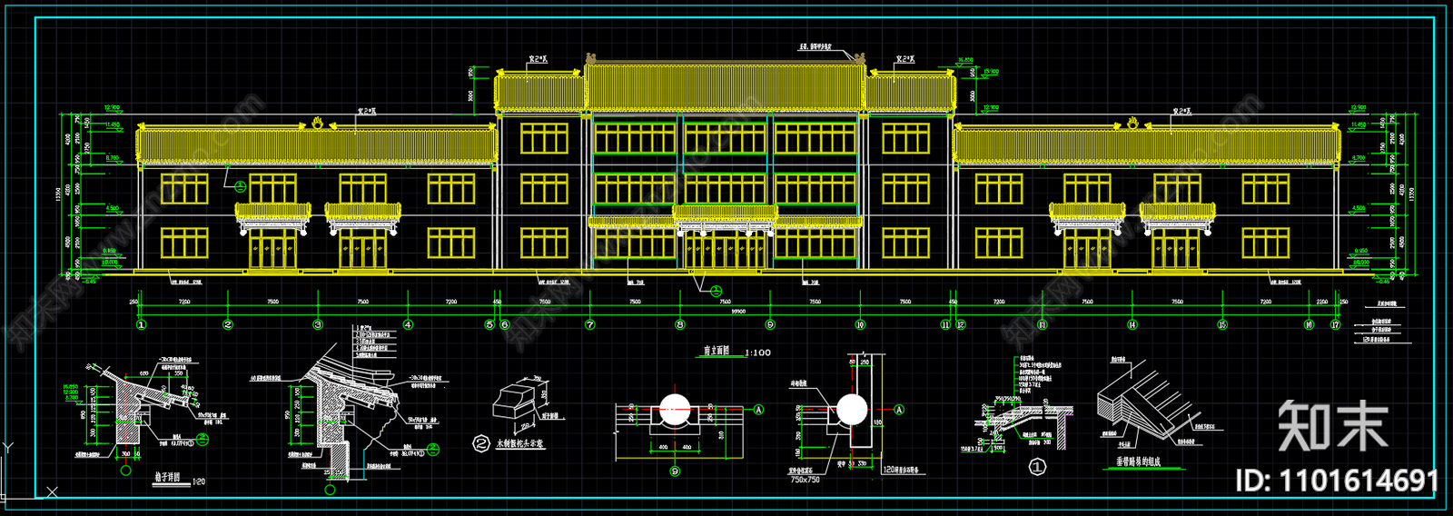 中式大型仿古建筑的建筑cad施工图下载【ID:1101614691】