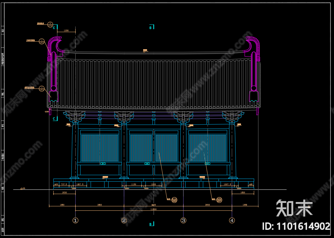 中式中式古建筑观音殿cad施工图下载【ID:1101614902】