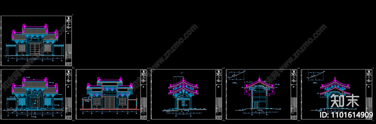 中式古建筑山门寺庙cad施工图下载【ID:1101614909】
