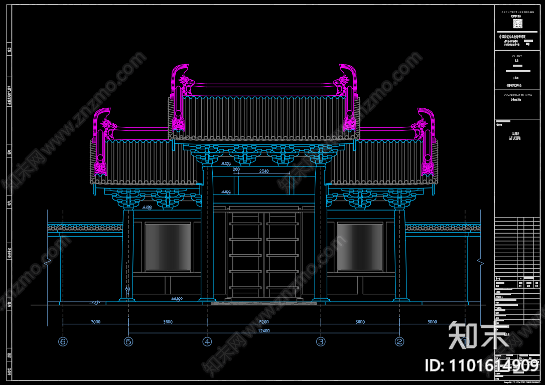 中式古建筑山门寺庙cad施工图下载【ID:1101614909】