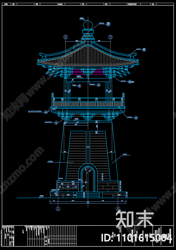 中式中國古建築鐘樓鼓樓施工圖下載