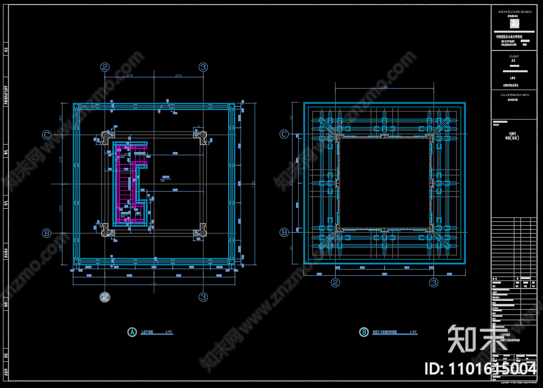 中式中国古建筑钟楼鼓楼cad施工图下载【ID:1101615004】