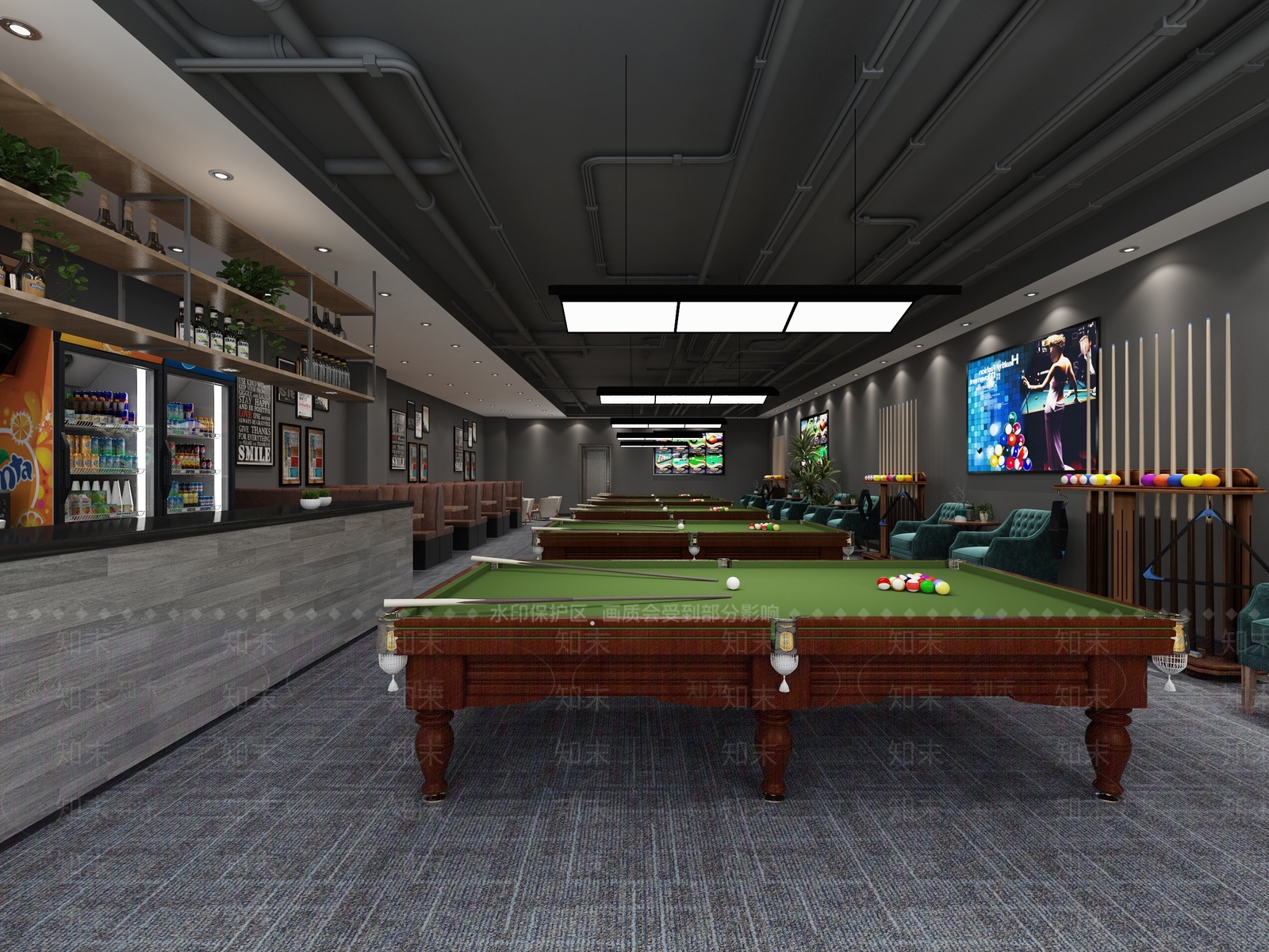 工业风台球室3D模型下载【ID:1101616217】