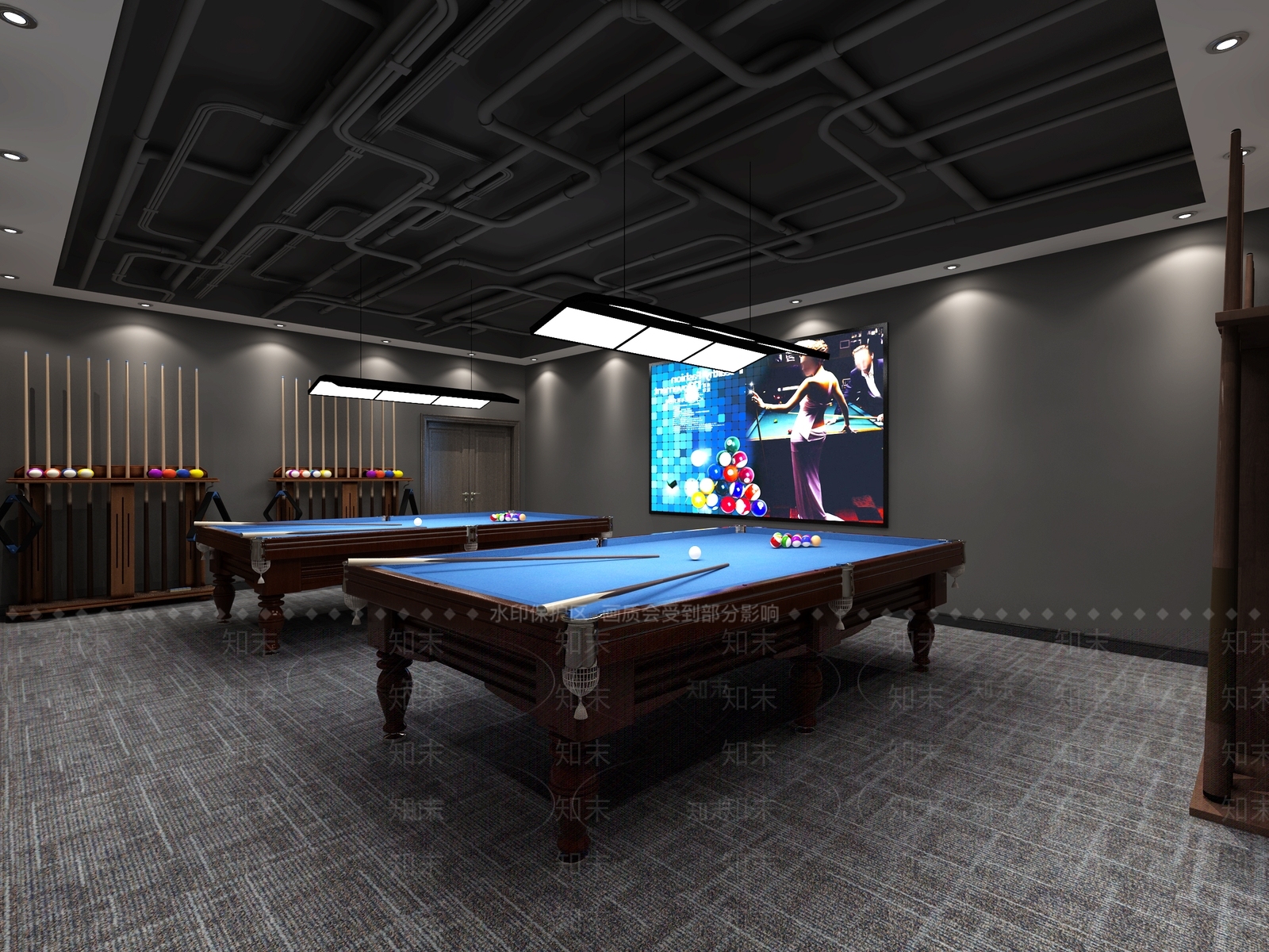 工业风台球室3D模型下载【ID:1101616217】