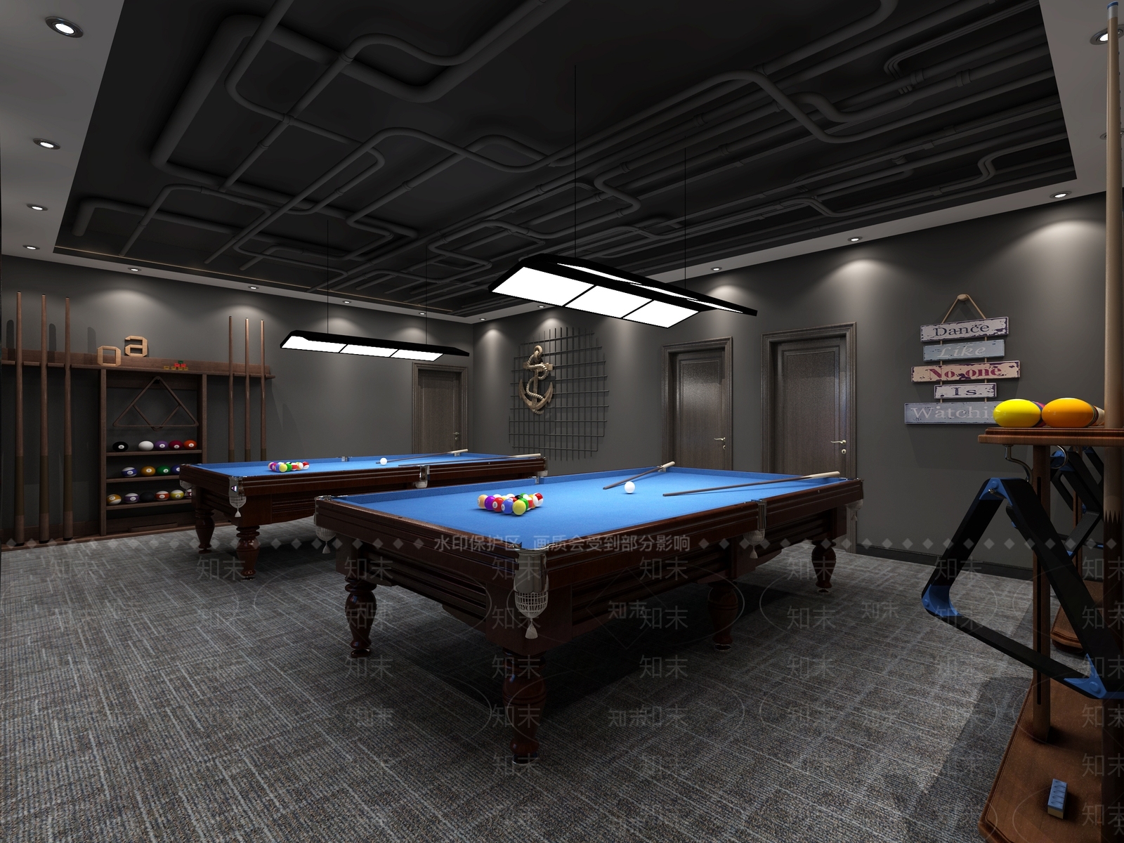 工业风台球室3D模型下载【ID:1101616217】