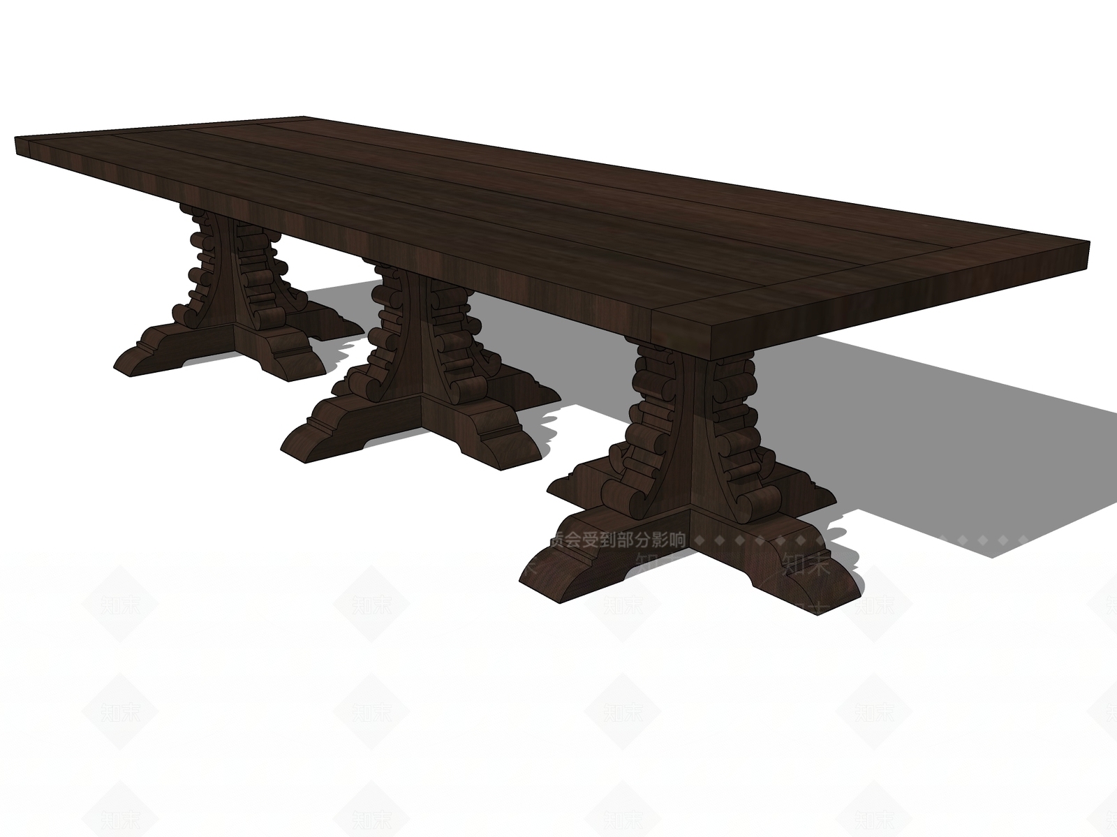 古典哥特式长餐桌SU模型下载【ID:1101617291】