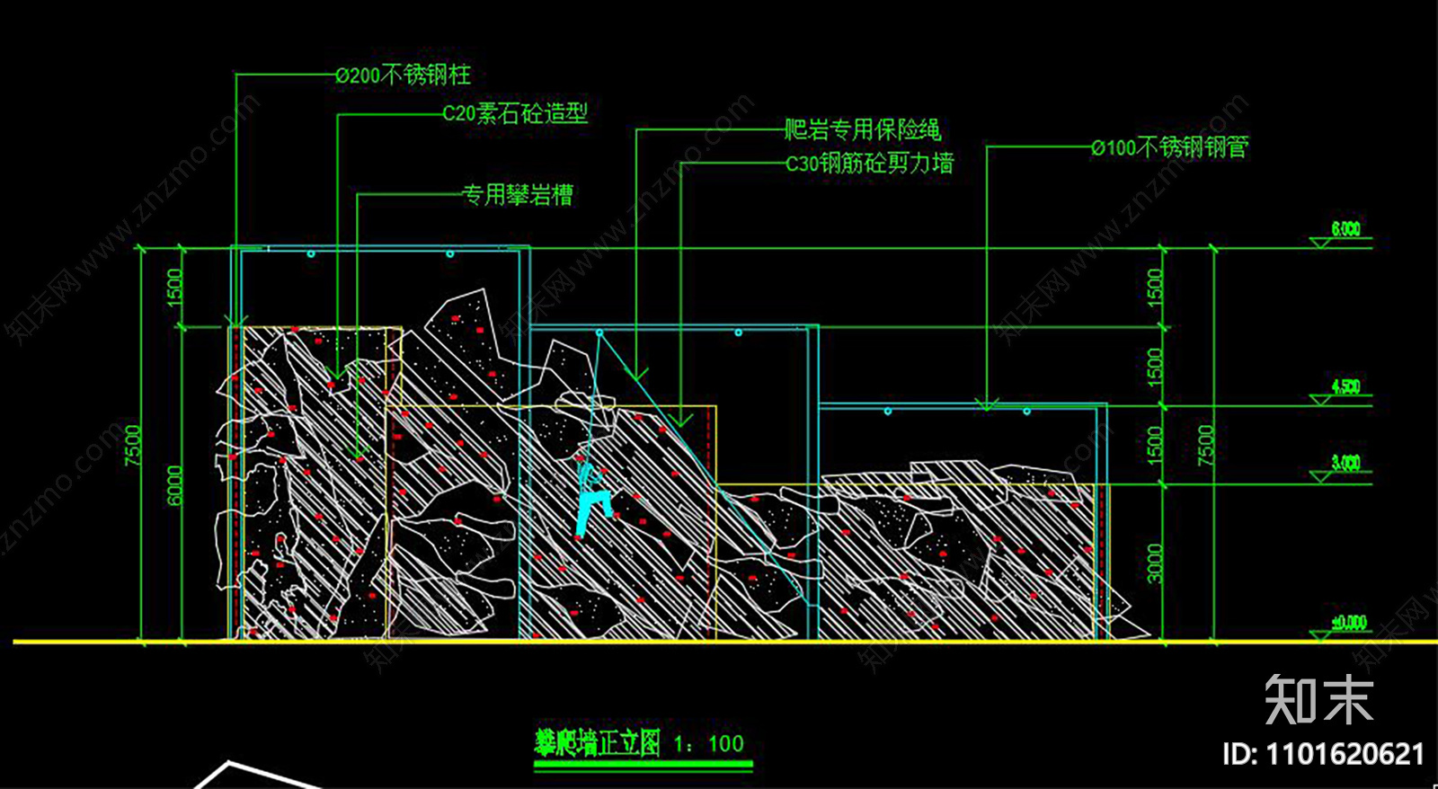 攀爬墙详图施工图下载【ID:1101620621】