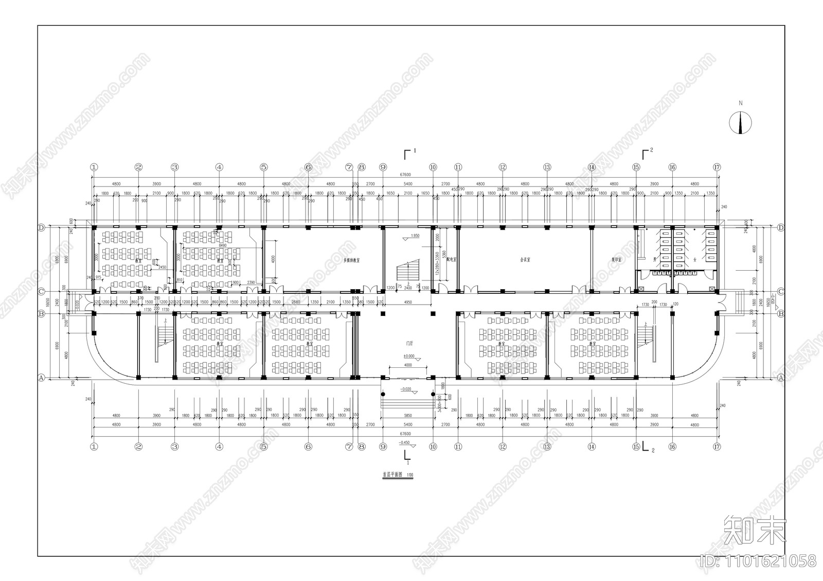 教学楼施工图cad施工图下载【ID:1101621058】