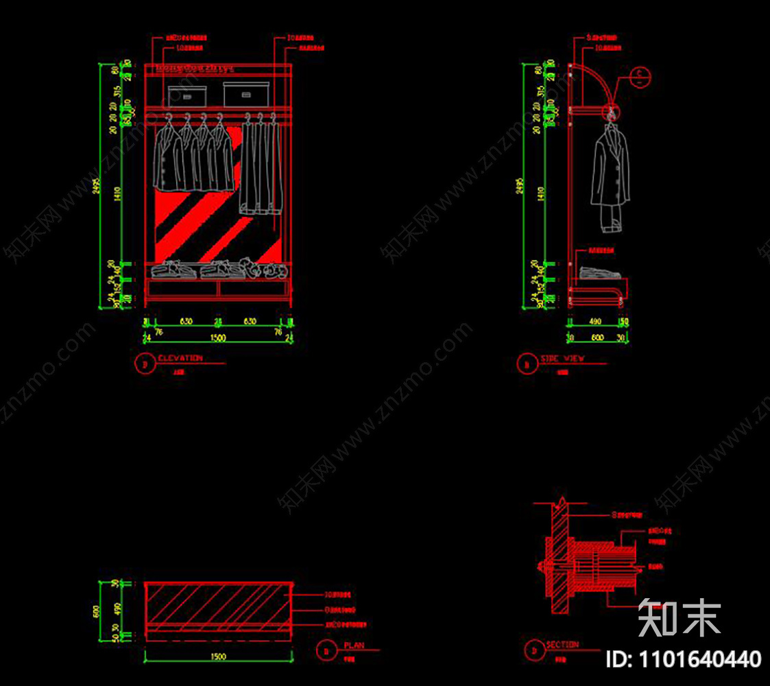 服装店货架cad施工图下载【ID:1101640440】