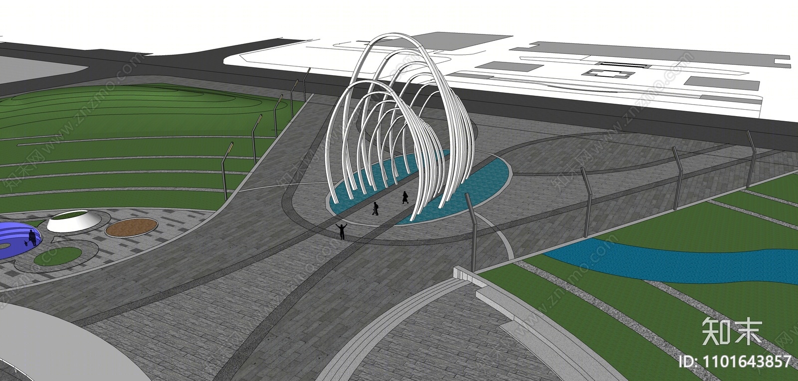 现代公园景观SU模型下载【ID:1101643857】
