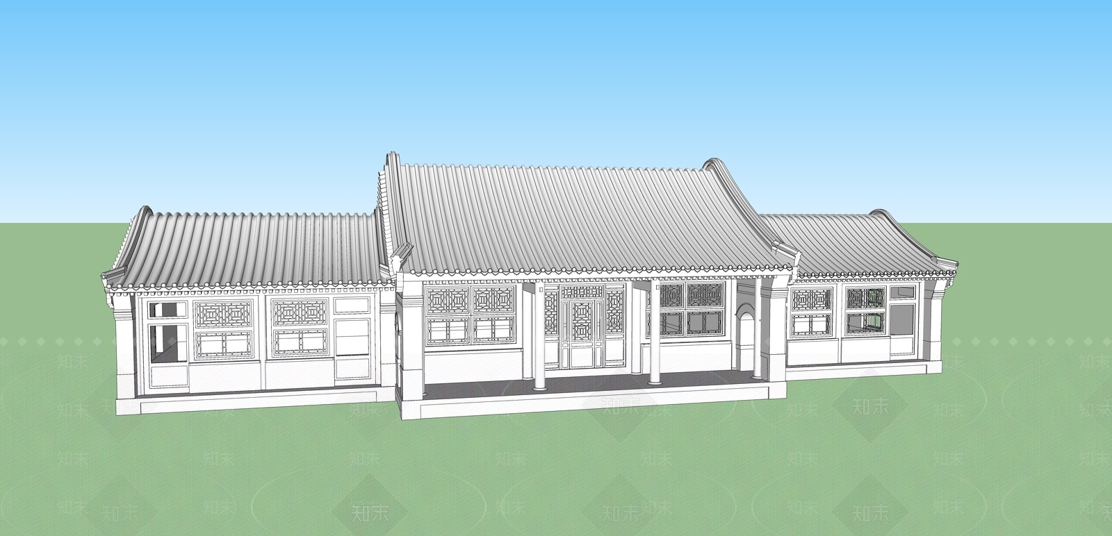 中式寺庙建筑SU模型下载【ID:1101644875】