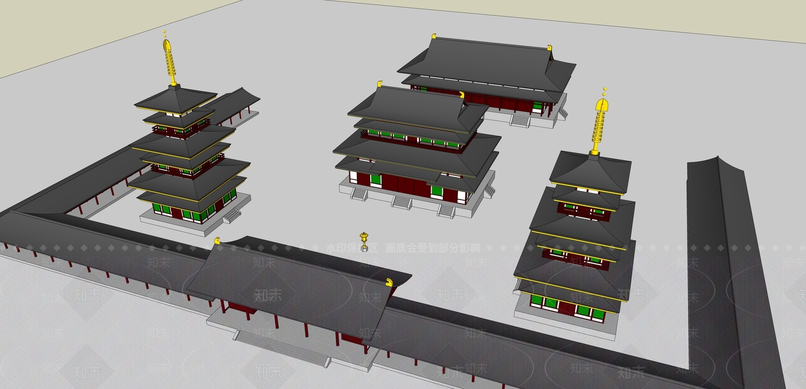 中式寺庙建筑合集SU模型下载【ID:1101647053】