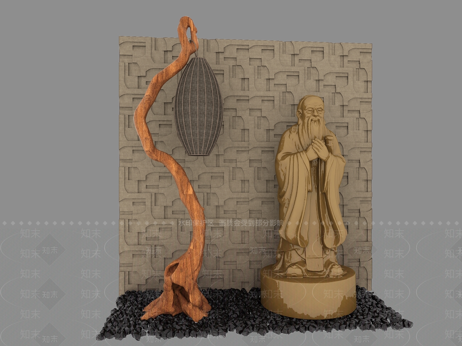 中式孔子雕像3D模型下载【ID:1101648618】