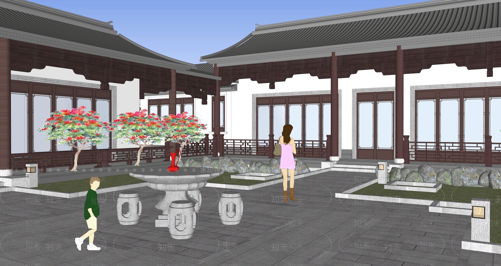 新中式四合院SU模型下载【ID:1101650644】