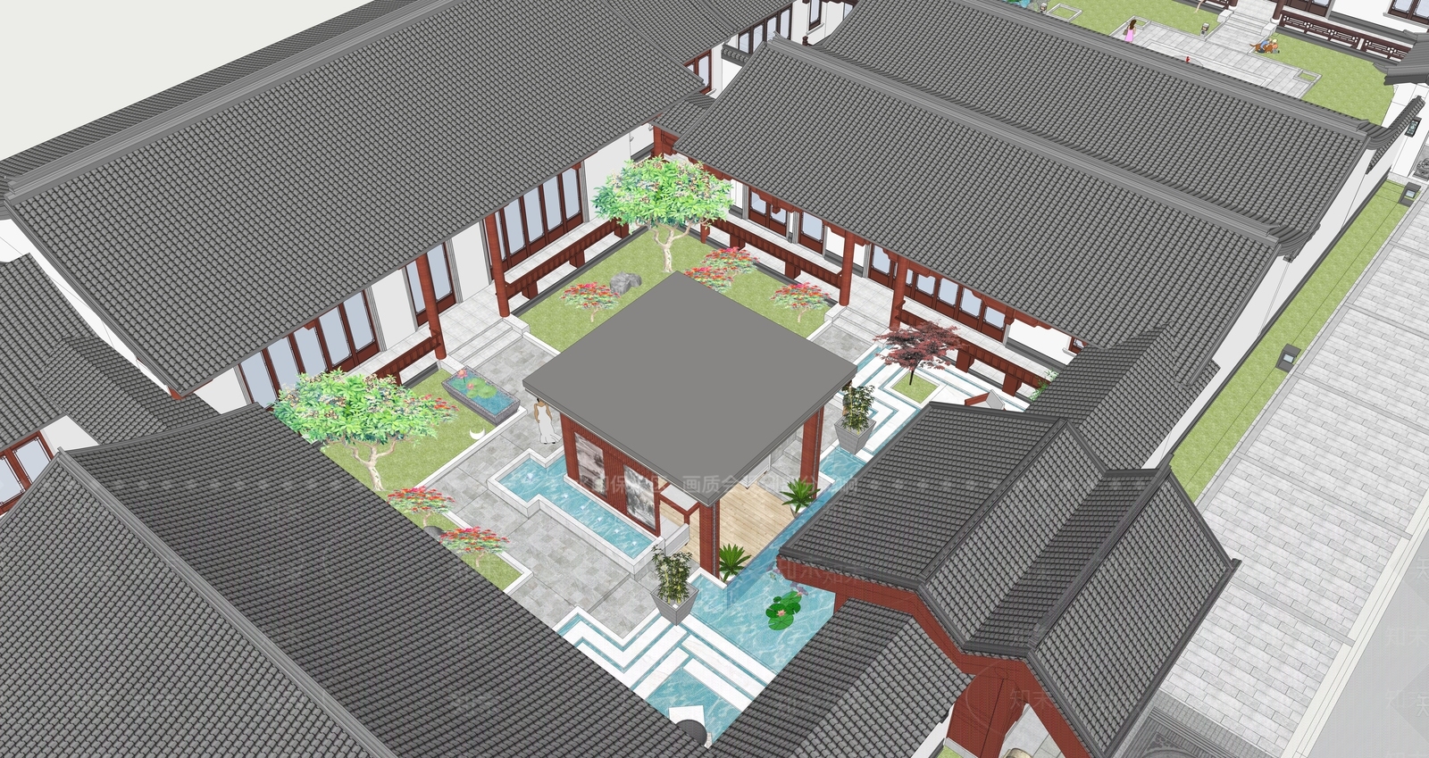 新中式四合院SU模型下载【ID:1101650644】