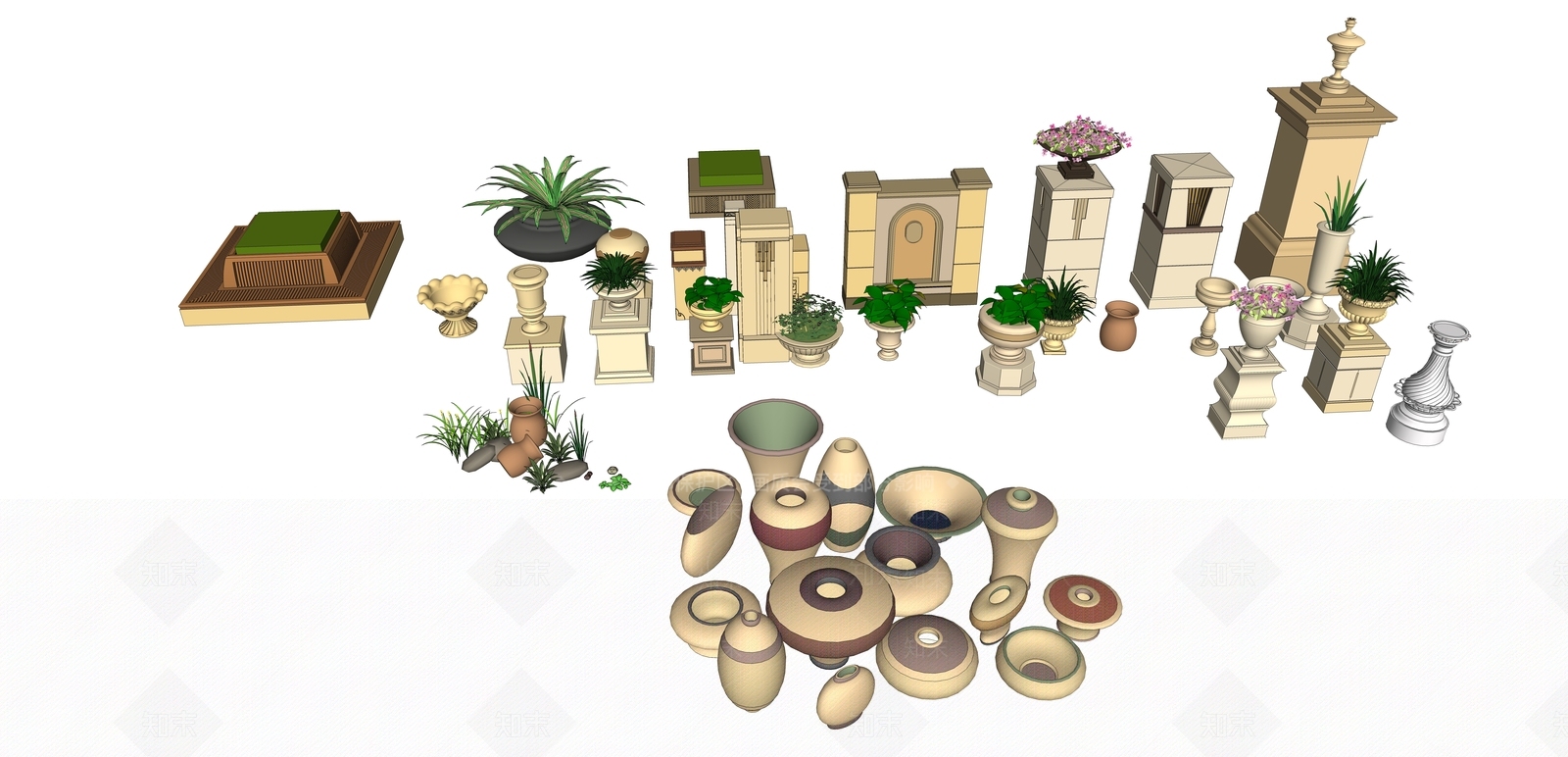 欧式花钵SU模型下载【ID:1101658817】