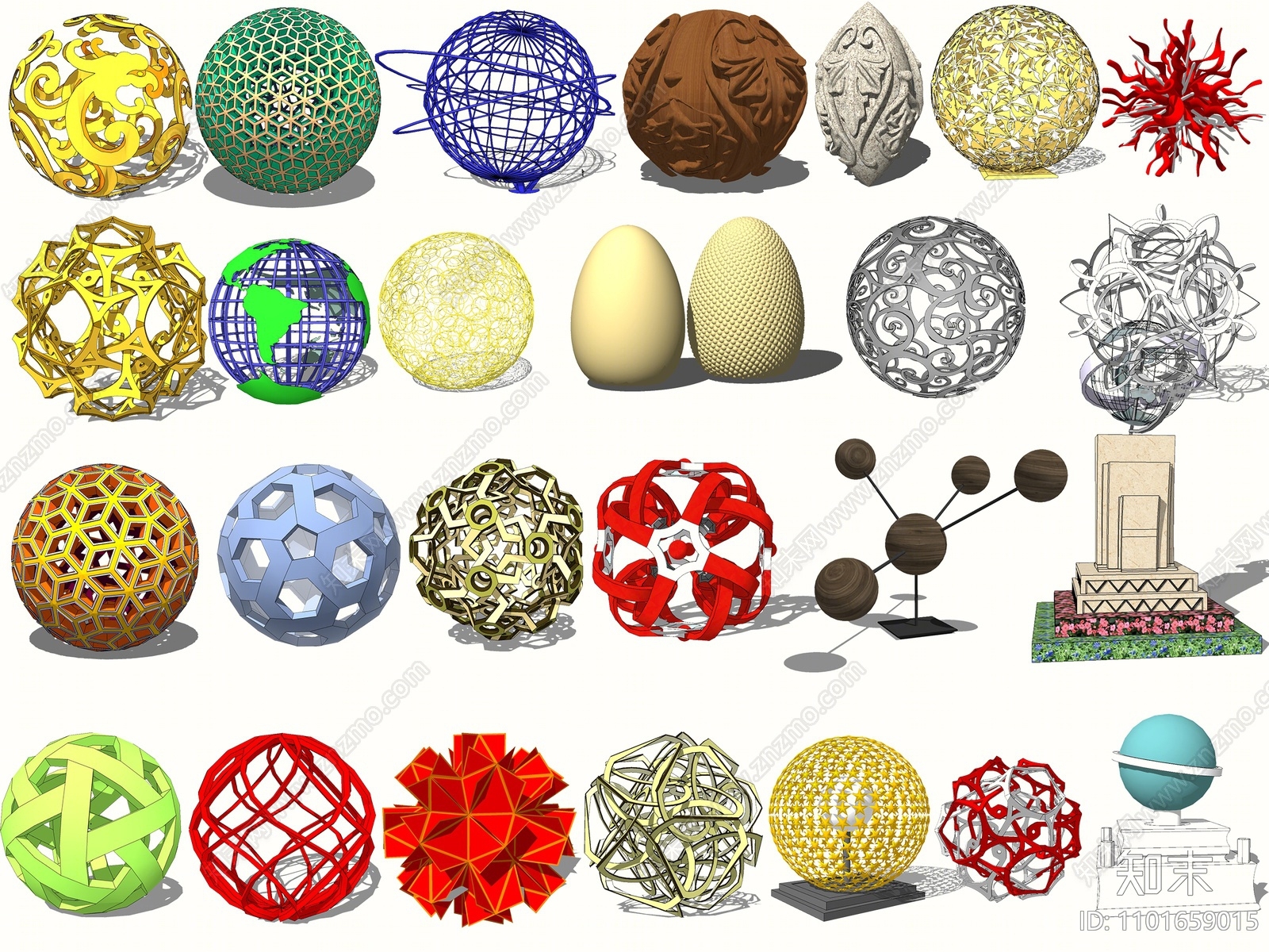 现代创意球形雕塑SU模型下载【ID:1101659015】