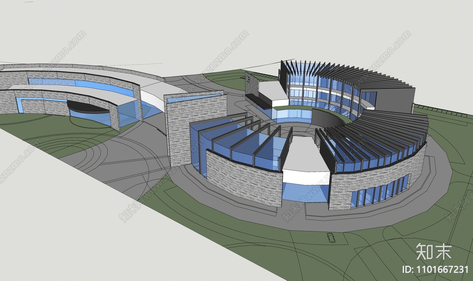 现代图书馆建筑SU模型下载【ID:1101667231】