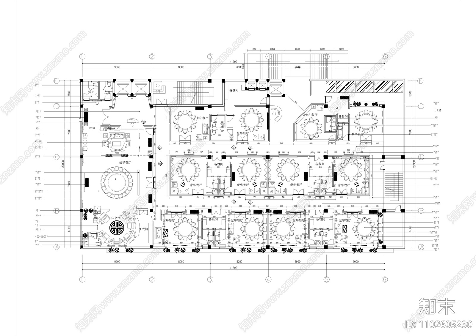 餐厅平面图施工图下载【ID:1102605230】
