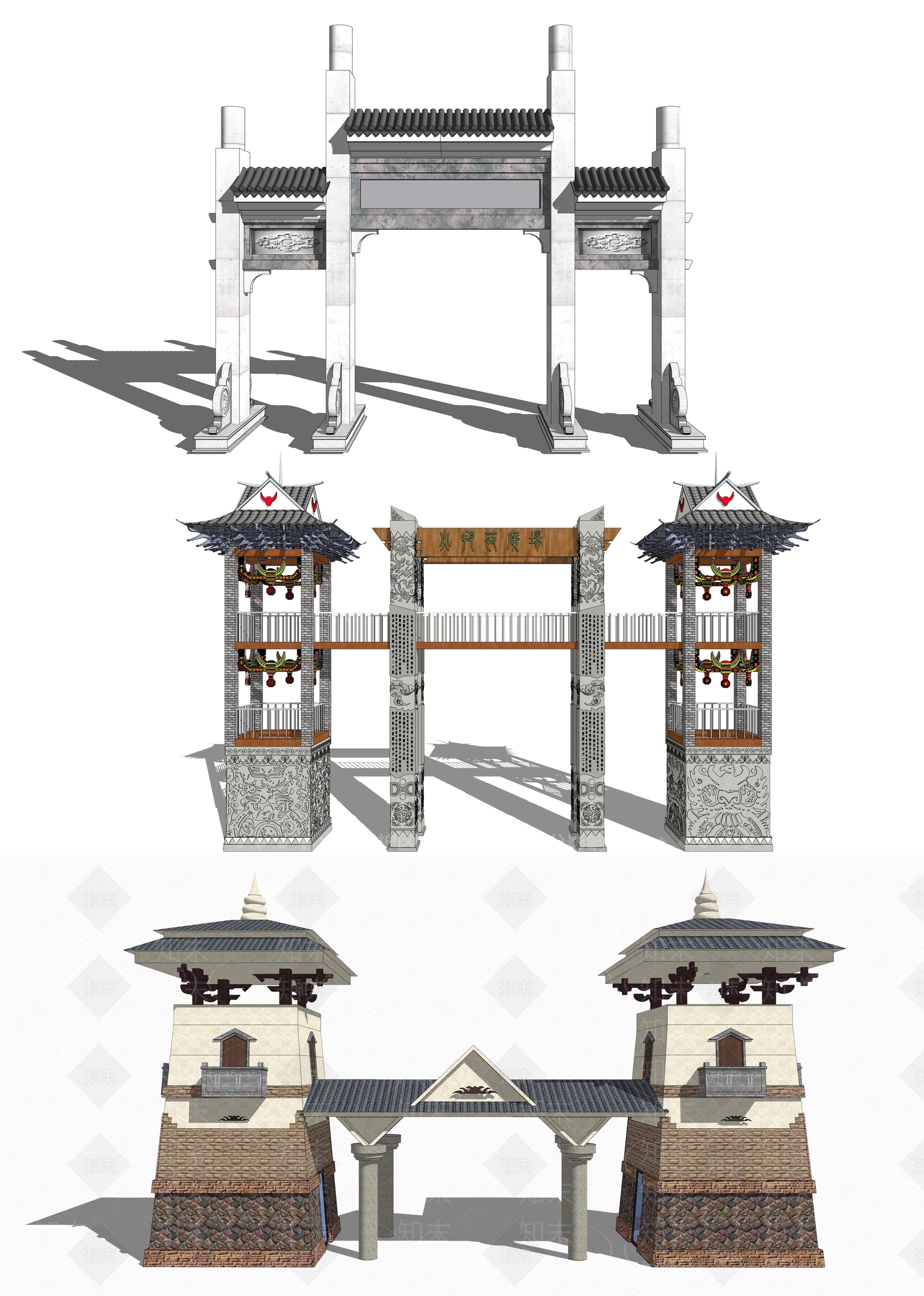 中式牌坊牌楼SU模型下载【ID:1101681946】