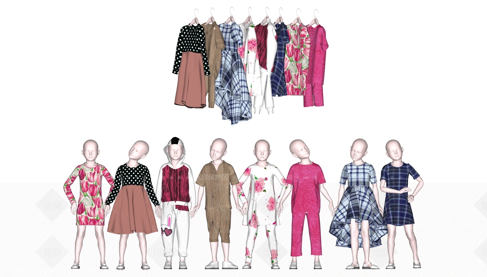 现代儿童模特SU模型下载【ID:1101682309】