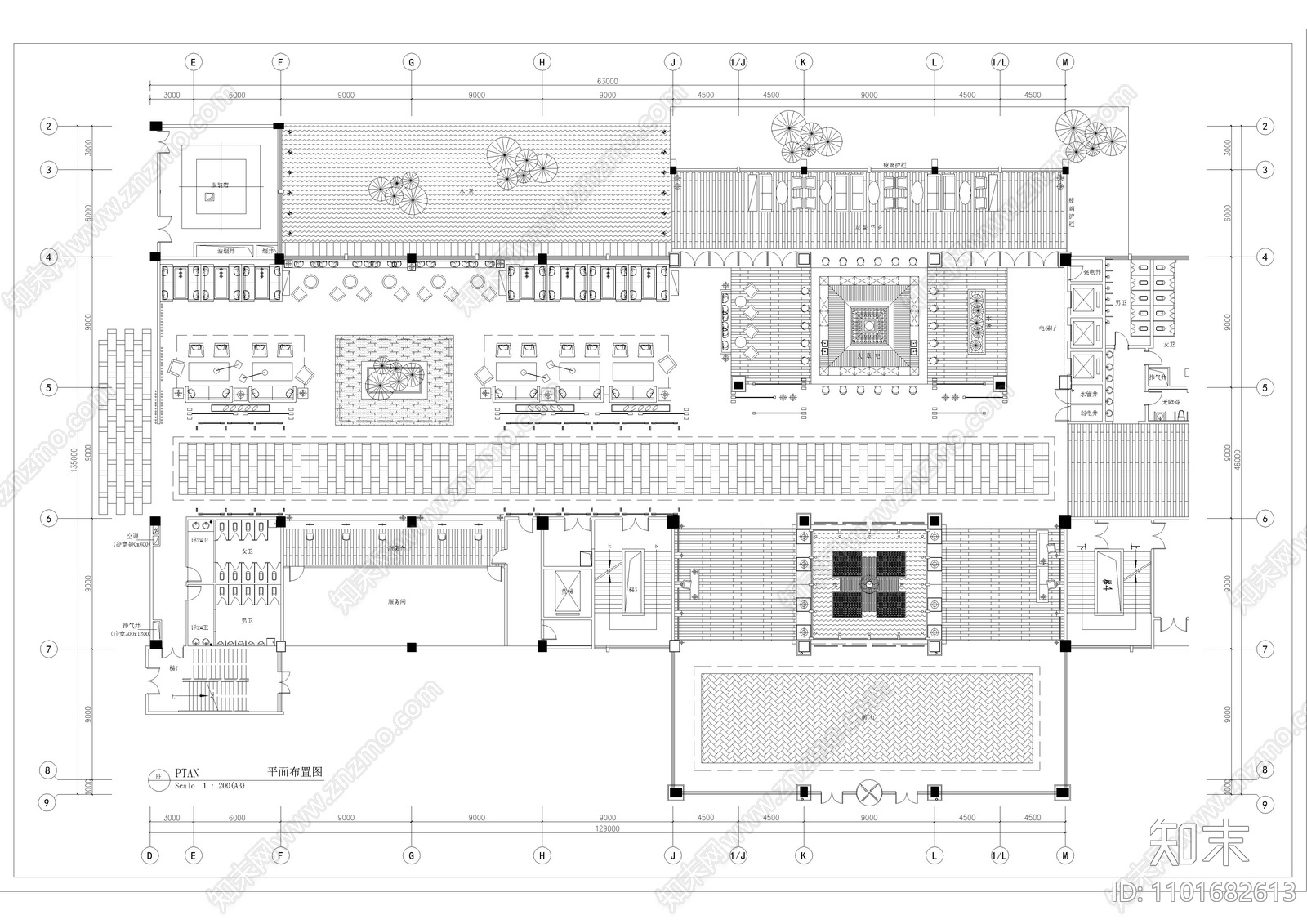 温泉大酒店大堂平面布置图施工图下载【ID:1101682613】