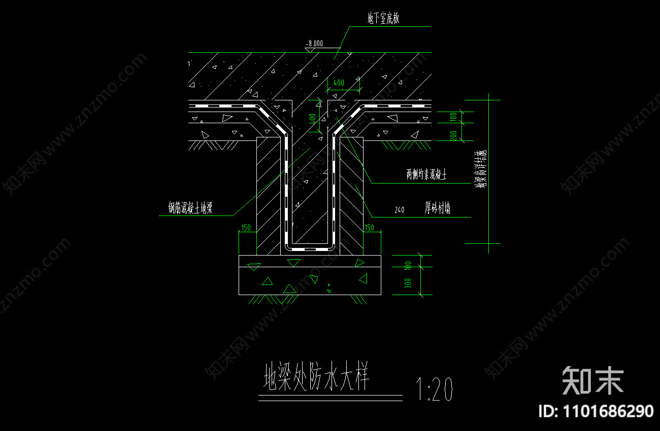地梁处防水节点详图大样cad设计施工图下载