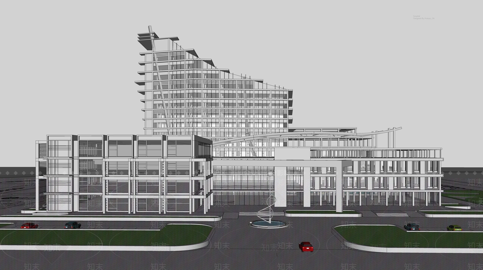 现代医院建筑SU模型下载【ID:1101699416】