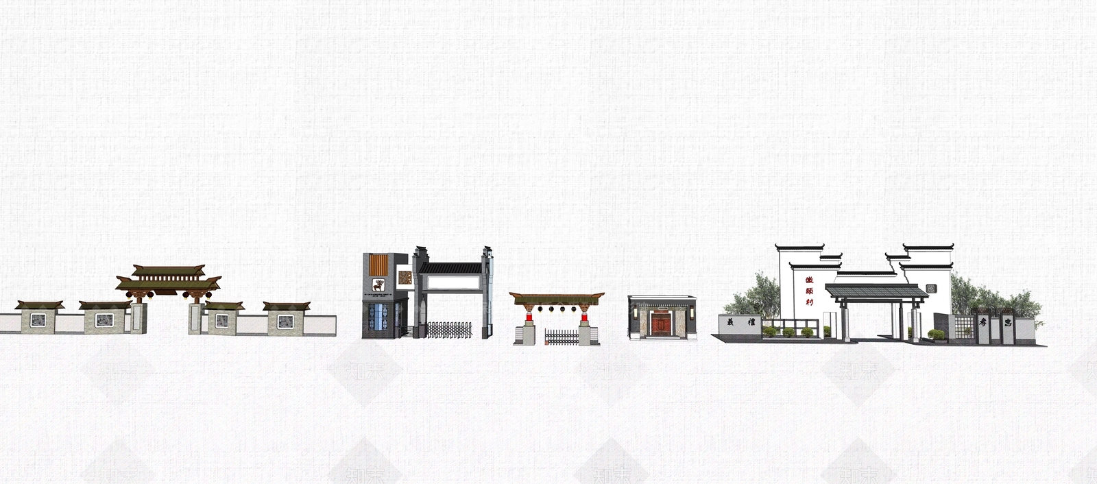 中式古典大门SU模型下载【ID:1101701546】