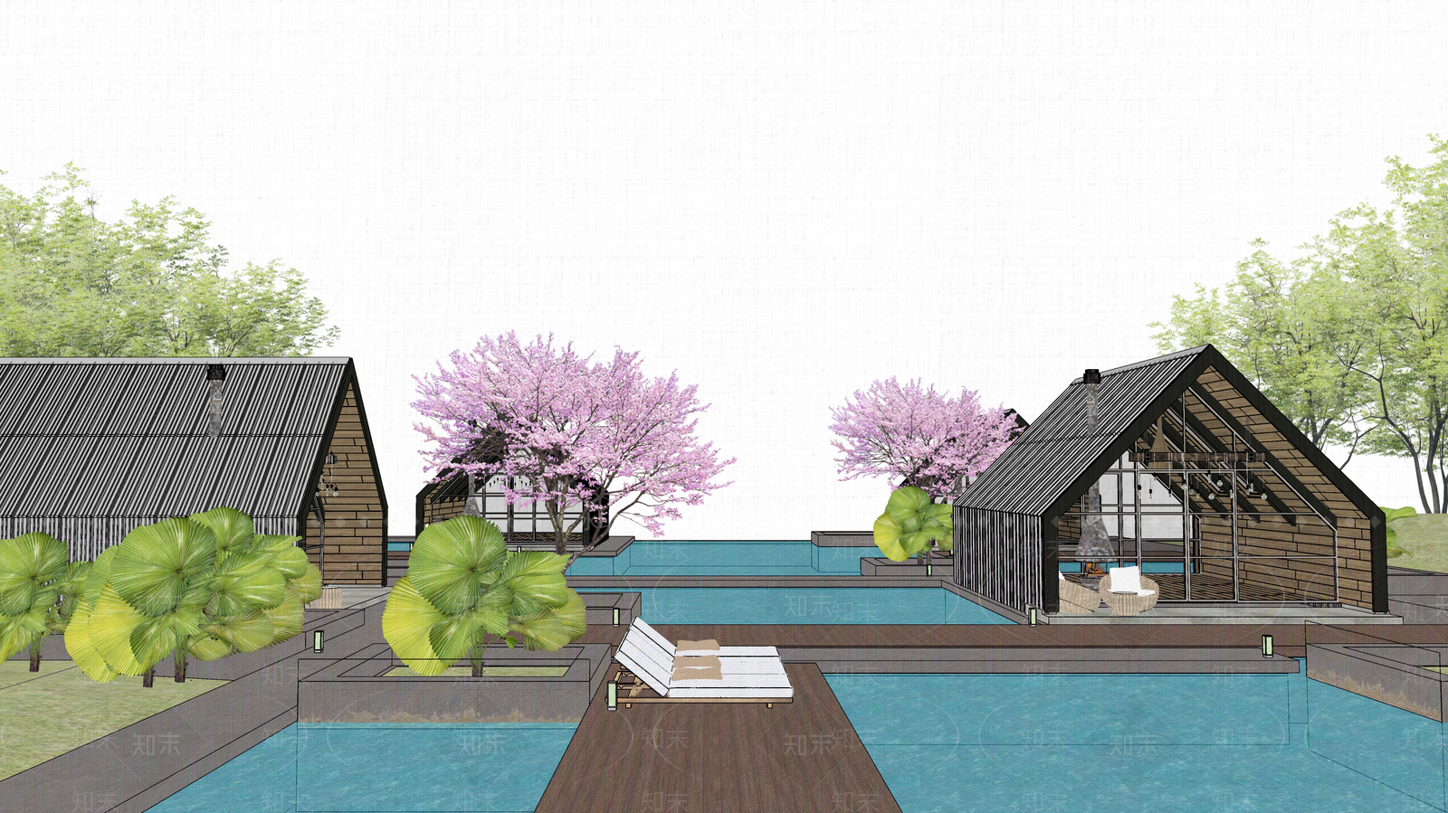 现代民宿建筑SU模型下载【ID:1101702599】