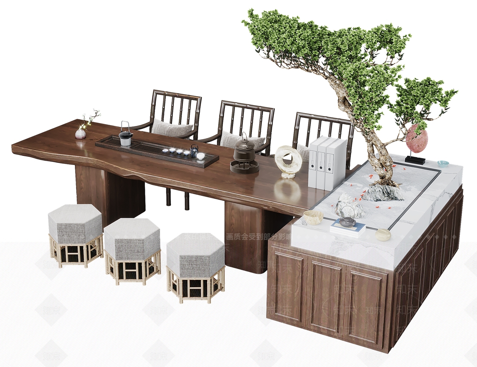 新中式桌椅组合3D模型下载【ID:1101702651】