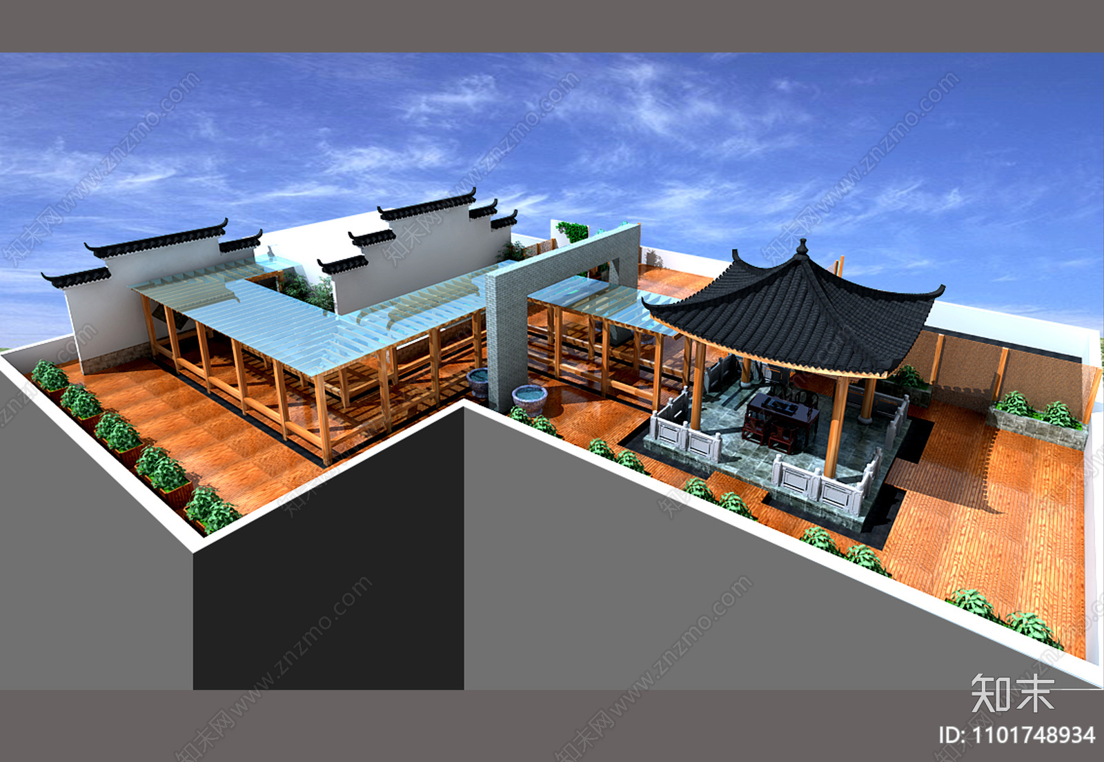 新中式屋顶花园CAD施工图下载【ID:1101748934】
