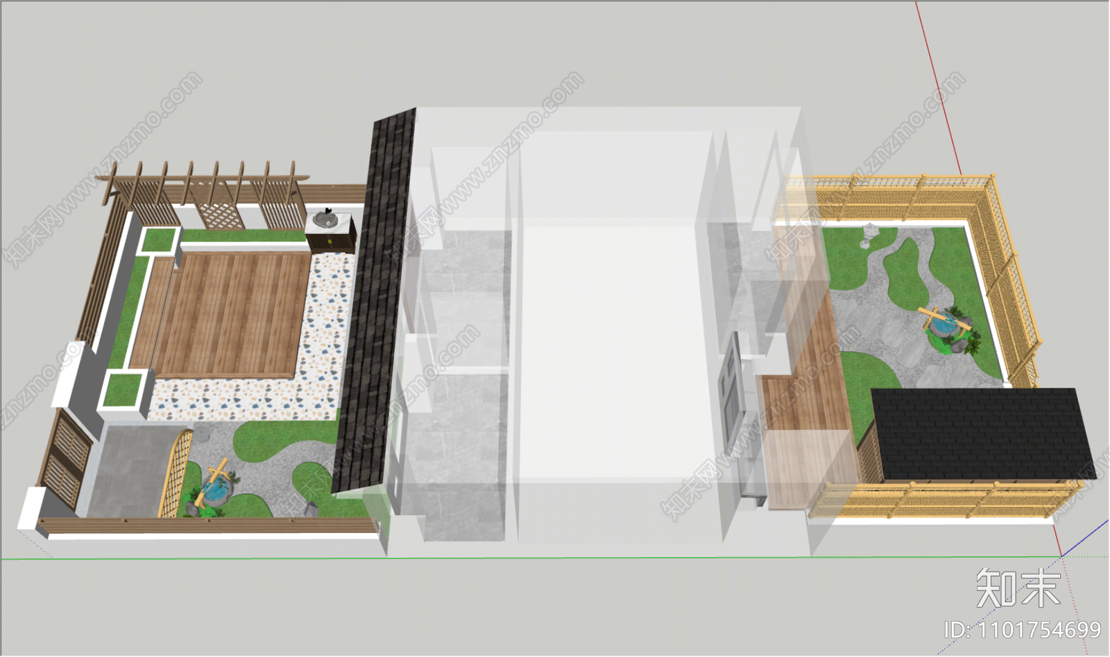 新中式庭院花园SU模型下载【ID:1101754699】