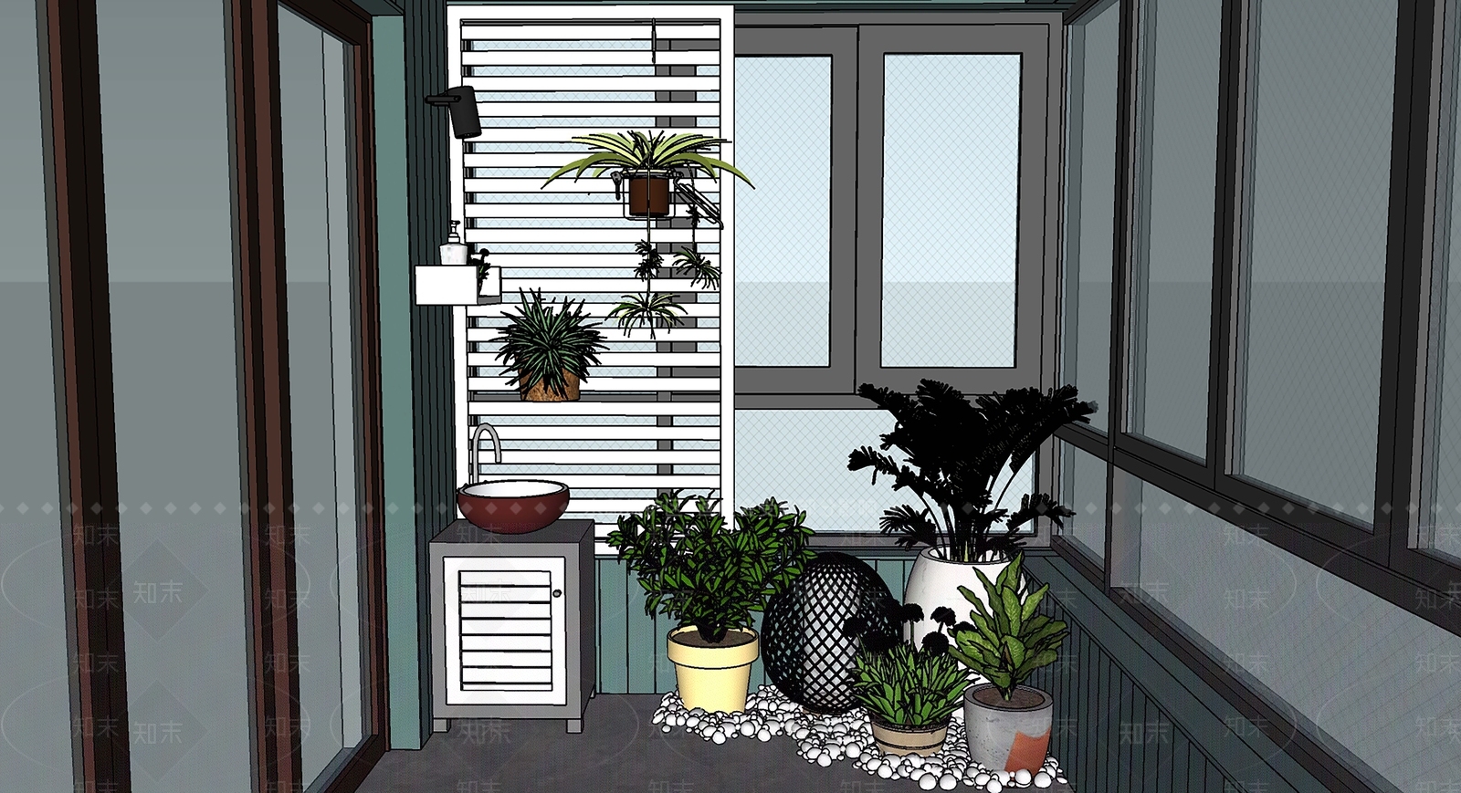 北欧家居阳台SU模型下载【ID:1101761531】