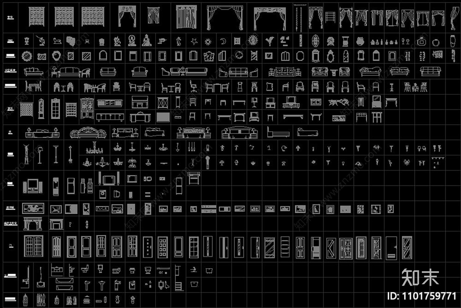 各种家具CAD图库cad施工图下载【ID:1101759771】