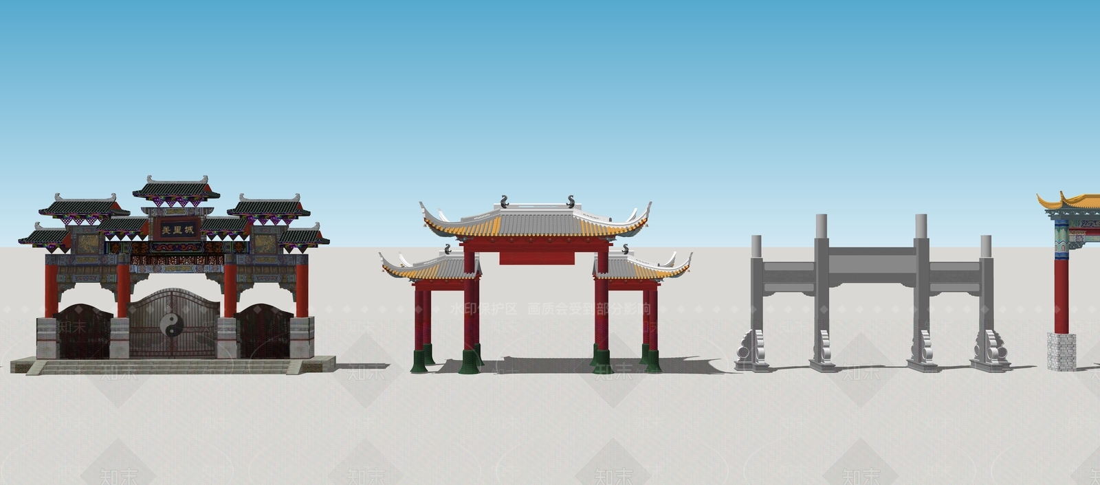 中式牌坊牌楼SU模型下载【ID:1101764469】